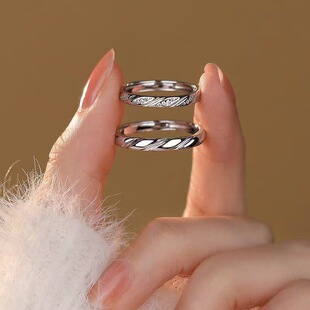 s999足银藤蔓情侣戒指一对活口闭口男女简约纯银对戒刻字生日礼物