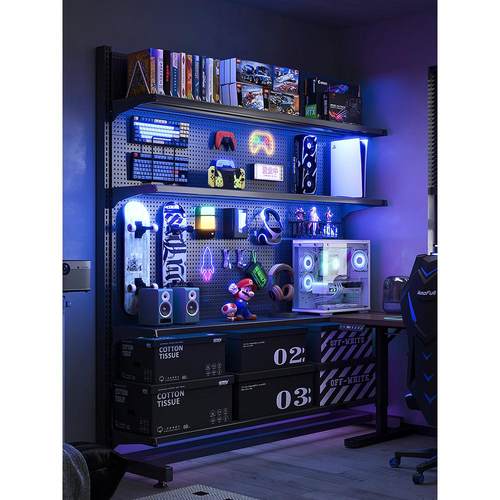 立式洞洞板置物架落地电竞房间装饰金属收纳层架免打孔电脑桌面改