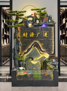 大型落地循环水造景鱼缸 假山流水喷泉瀑布水幕墙家居装饰品摆件
