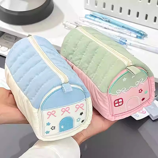 粉色小房子笔袋可爱文具盒收纳袋大容量蓝色文具袋高颜值ins风女
