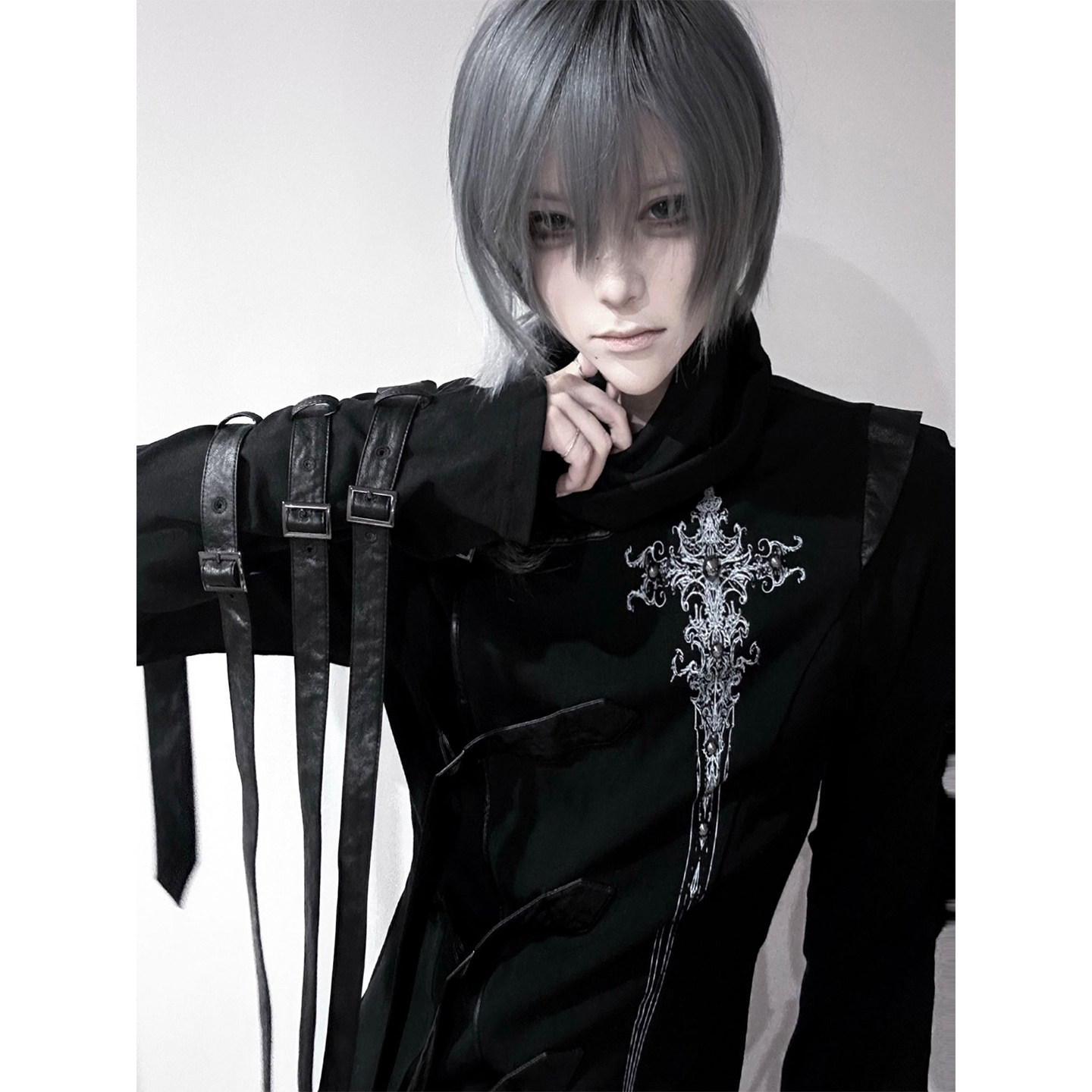 thumbnail for Y2K subculture strap-on high-neck long-sleeved T-shirt women's spring new visual system with base layer waist top trend