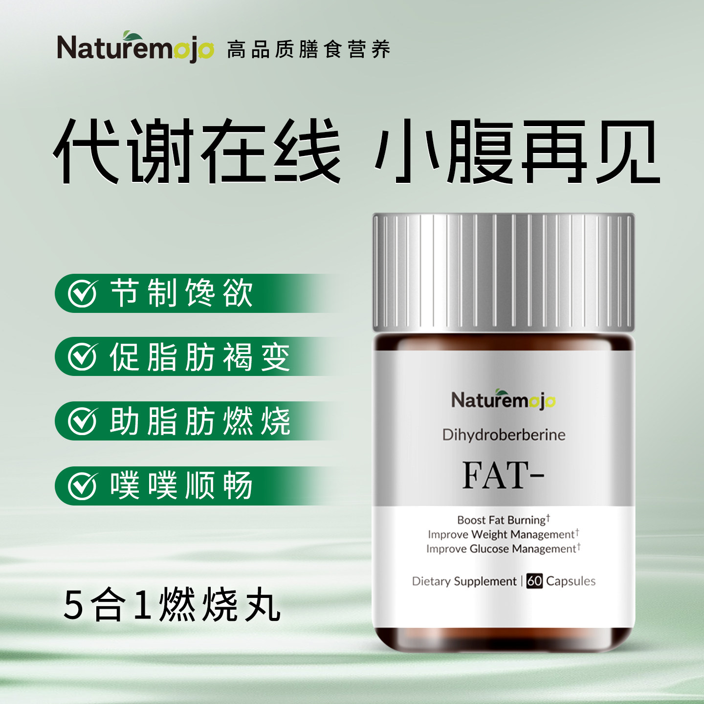 Naturemojo FAT二氢小檗碱胶囊提升消耗控制食欲促排 2瓶装 临期