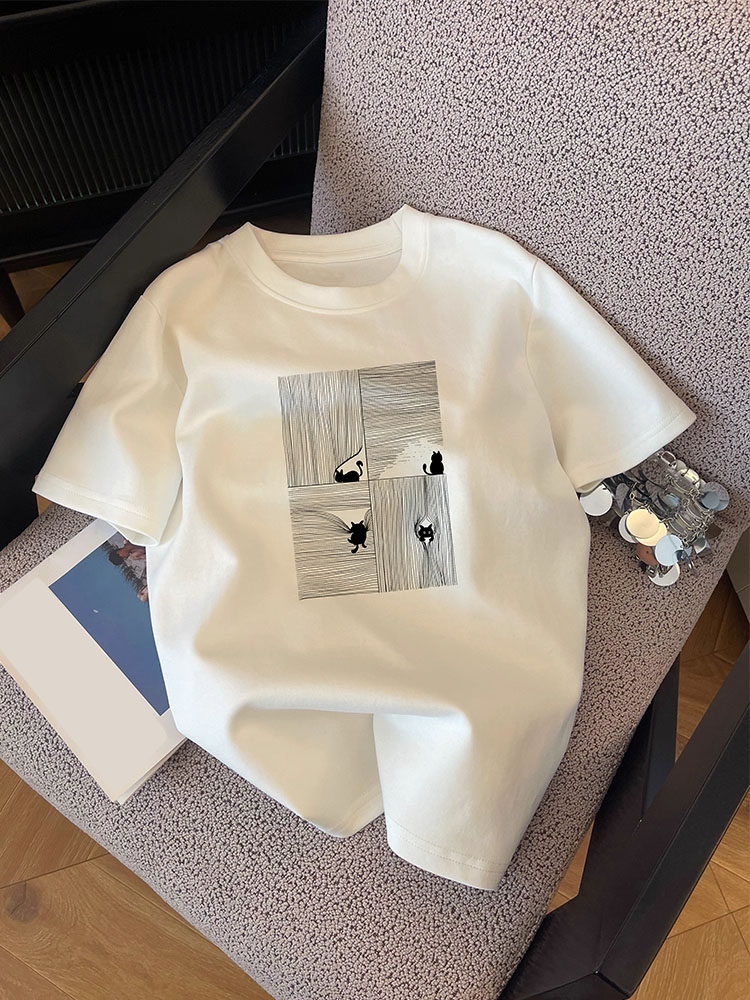 thumbnail for Brand clearance ~ overseas discount shoulder versatile simple and loose casual foreign style men's and women's cotton short-sleeved T-shirt Korean series