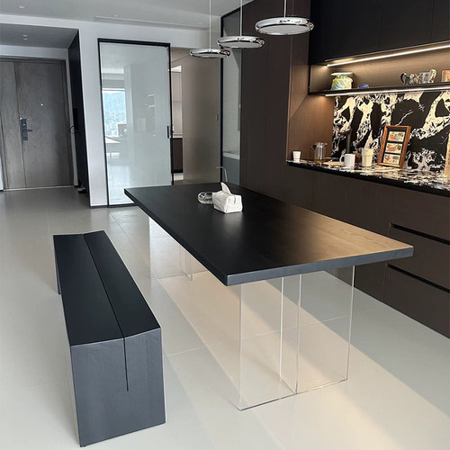 亚克力实木悬浮餐桌椅组合小户型客厅书桌电脑桌长方形家用吃饭桌