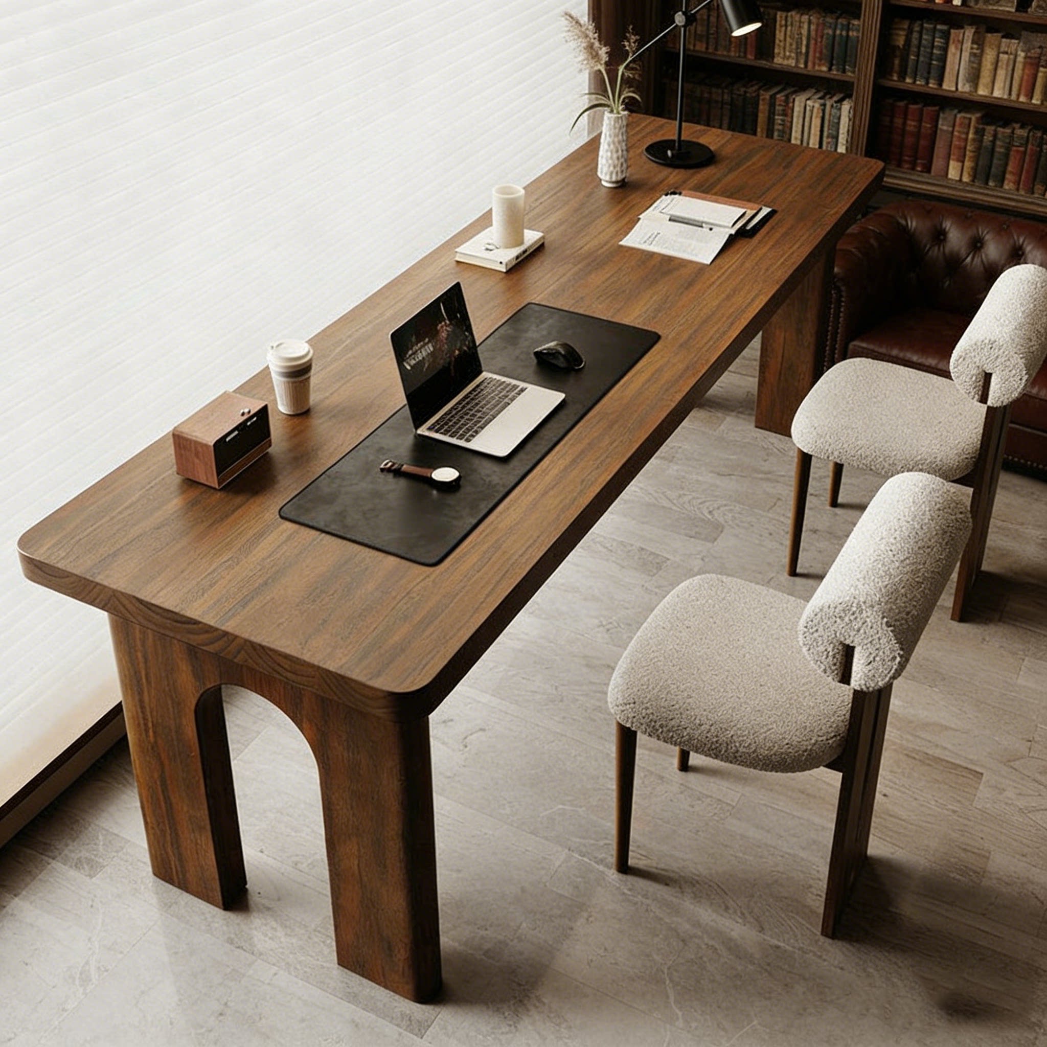 复古风实木大板书桌拱门腿家用客厅办公学习工作台电脑桌椅组合