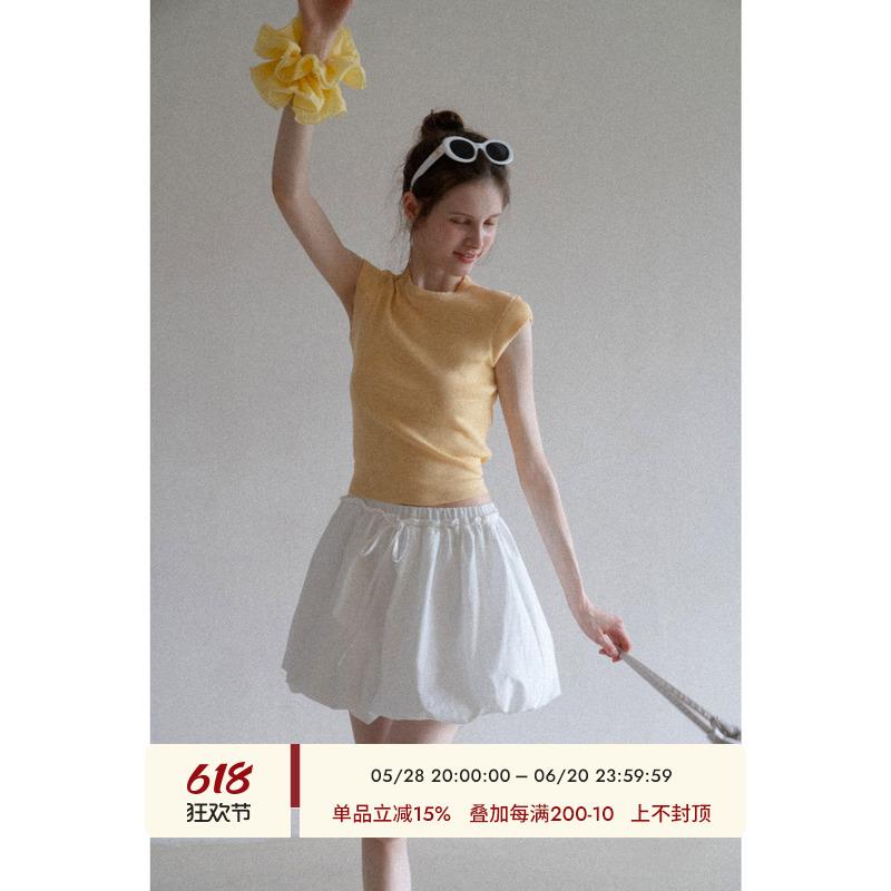 EGGKA高腰芭蕾风花苞半身裙女夏季短款气质显瘦百搭休闲a字蓬蓬裙