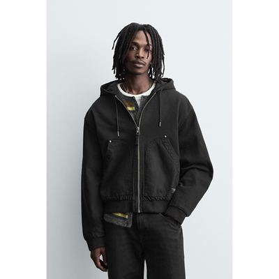 柜549！25 秋季新品 男装 棉质宽松连帽水洗棉服外套 6987350 800