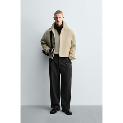 ZA25冬季新品男装简约商务翻领羊毛混纺薄棉夹克外套 1564400 712