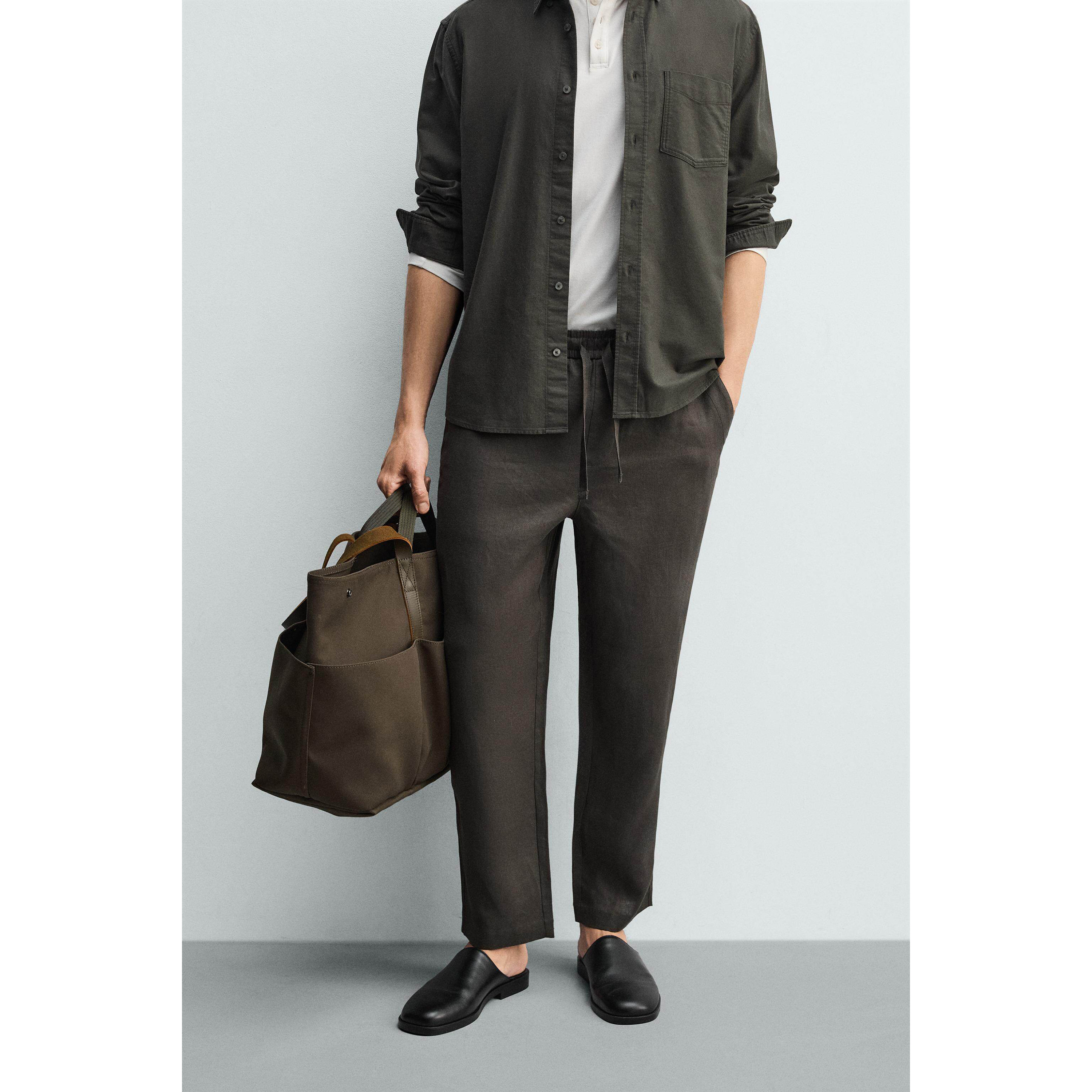 柜429！ZA冬季新品 男装 宽松弹力腰身凉感亚麻休闲裤5070902 529