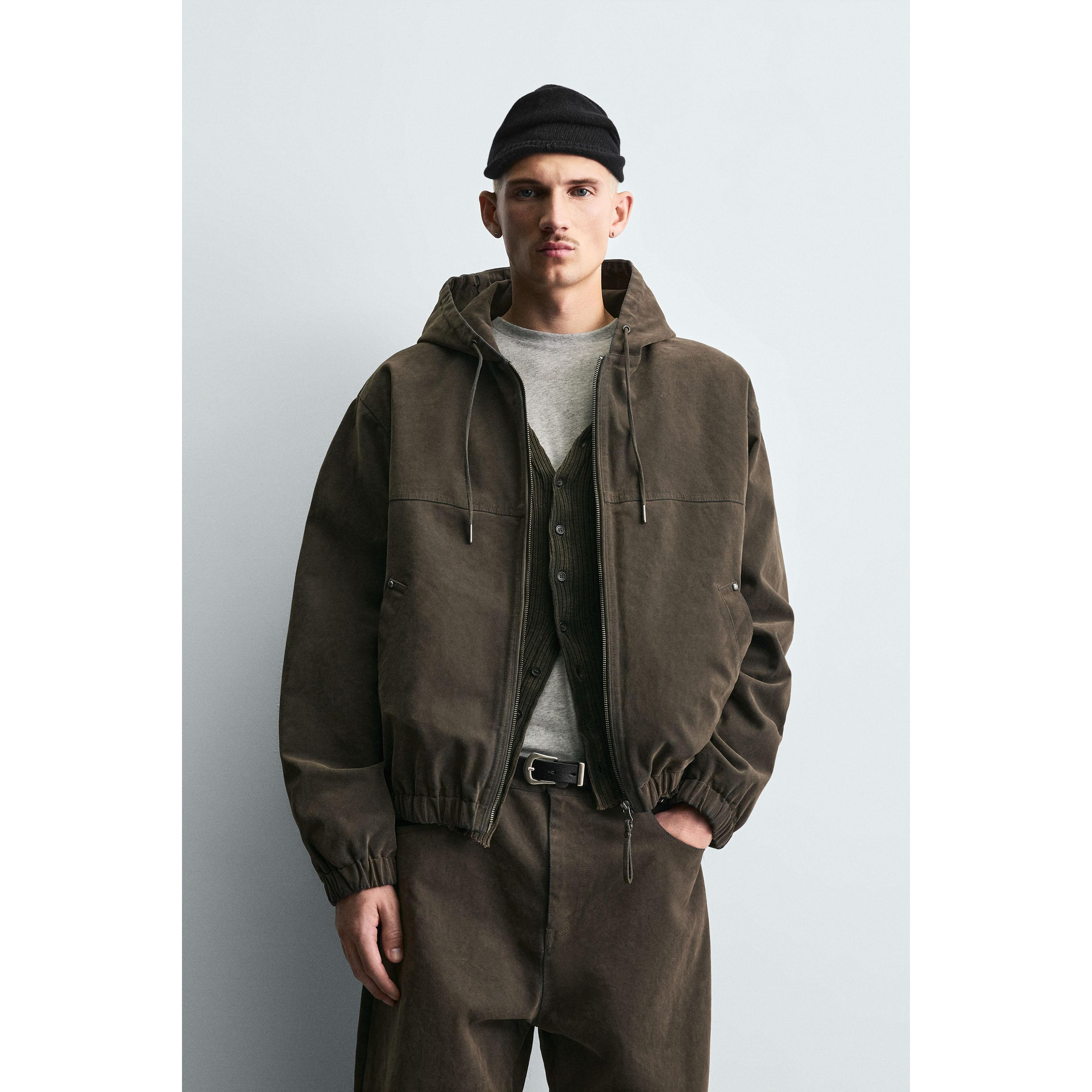 ZA 2025 冬季新品 男装 宽松连帽长毛绒棉服夹克外套 8281440 505