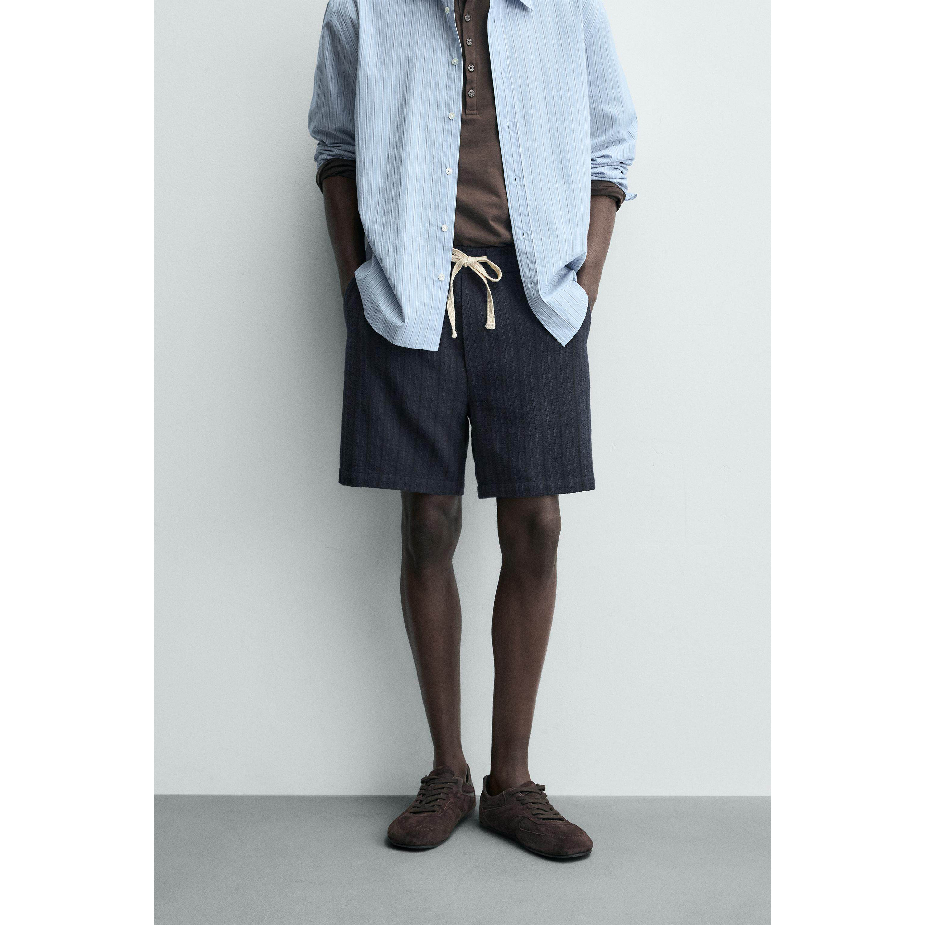 柜309！ZA26春夏新品 男装 宽松几何图形提花休闲短裤4382152 401