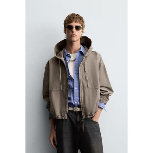 ZA 2025 秋季新品 男装 棉质宽松连帽水洗夹克外套 4365371 500