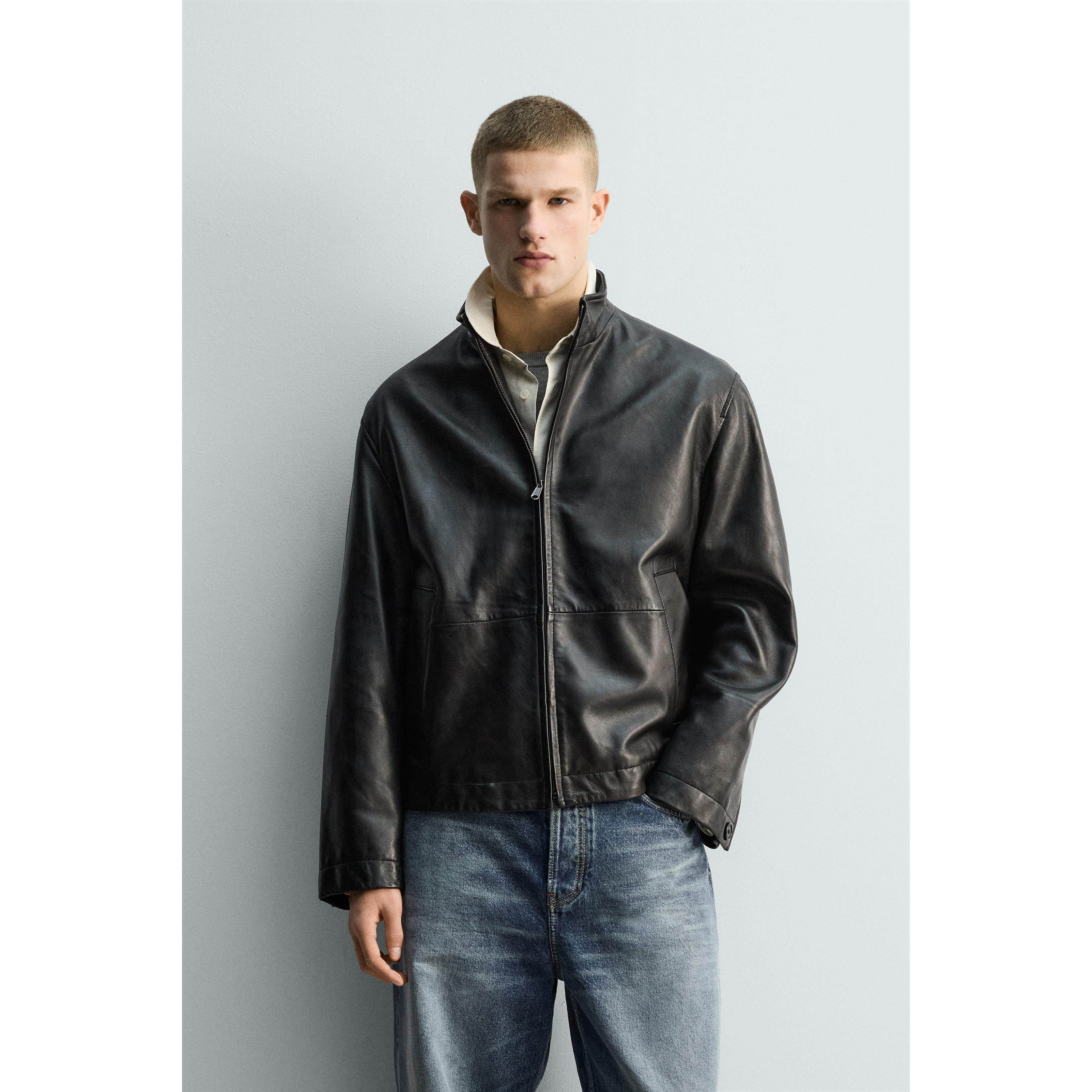ZA 2025 冬季新品 男装 宽松版型皮革夹克皮衣外套 5388750 800