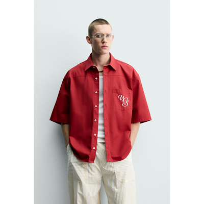 柜329！ZA 夏季新品 男装 棉质撞色刺绣宽松版型衬衫 4795423 600