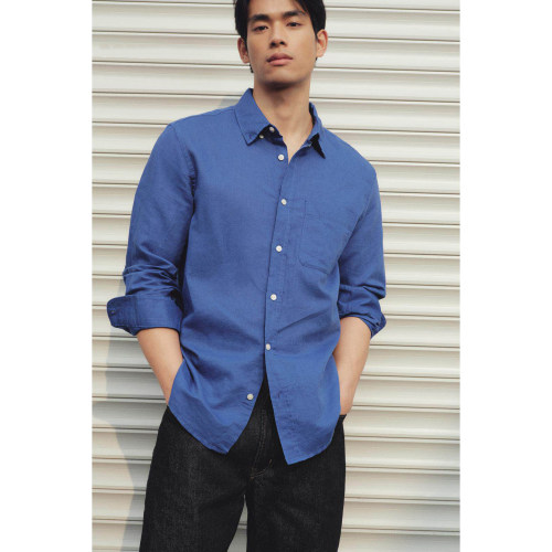 柜329！ZA26春夏新品 男装 修身直筒棉麻混纺长袖衬衫1063411 420