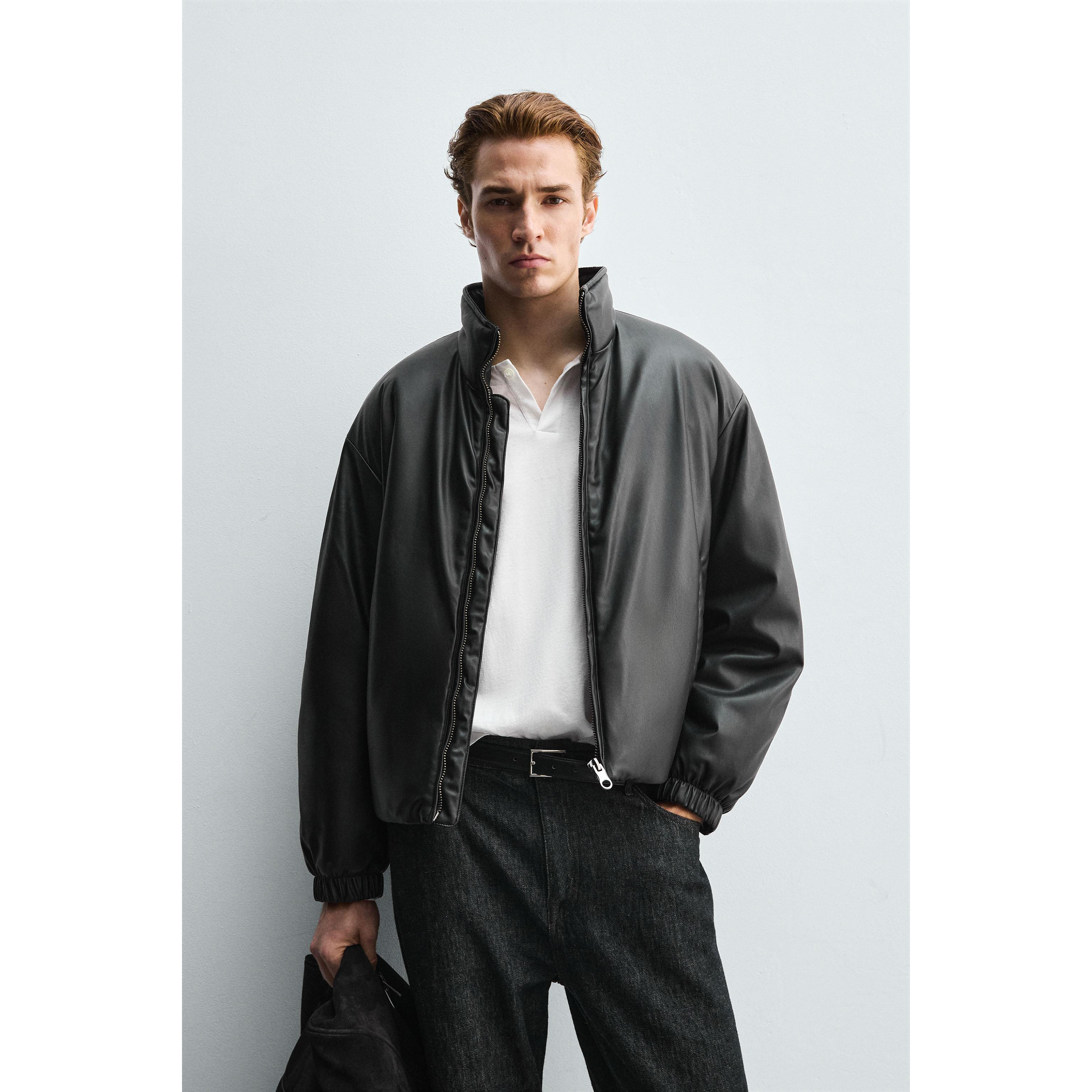 ZA 2025 秋季新品 男装 宽松仿皮棉服拉链夹克外套 0732303 800