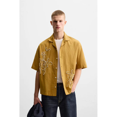 2025年夏季新品 男装 宽松串珠刺绣简约舒适休闲短袖衬衫3772300