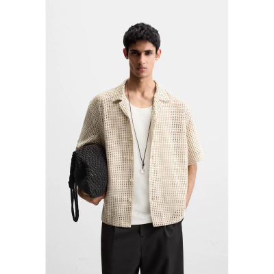 2025年夏季新品 男装 宽松短袖镂空纹理简约提花衬衫2688104 710