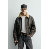 仿皮夹克外套 柜799 5479304 男装 复古撞色领口短款 ZA冬季 新品