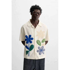 2025新款 夏季新品 男装 棉质宽松撞色补丁饰短袖衬衫0881415 251