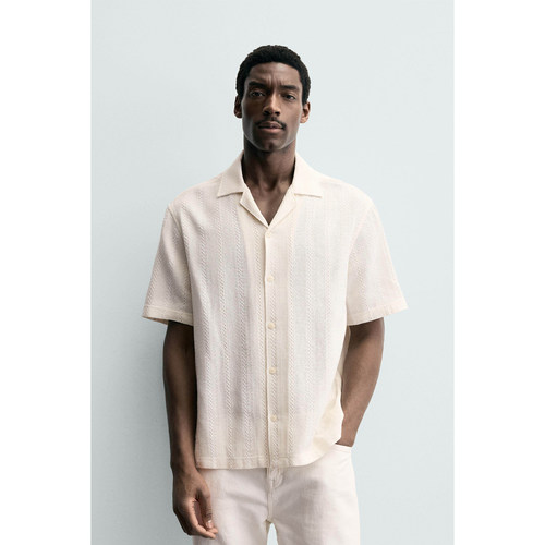 柜329！ZA26春夏新品 男装 宽松几何图案提花短袖衬衫4187152 712