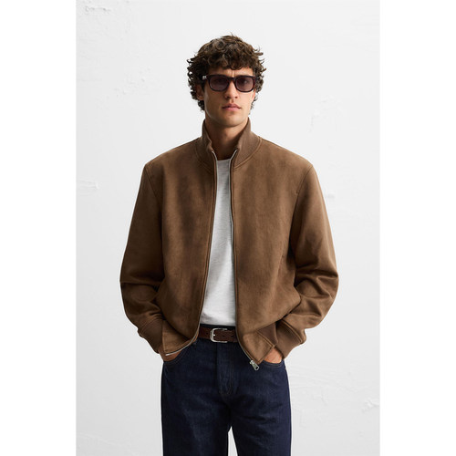 ZA 2025 夏季新品 男装 反绒皮效果修身直筒夹克外套 6318405 778