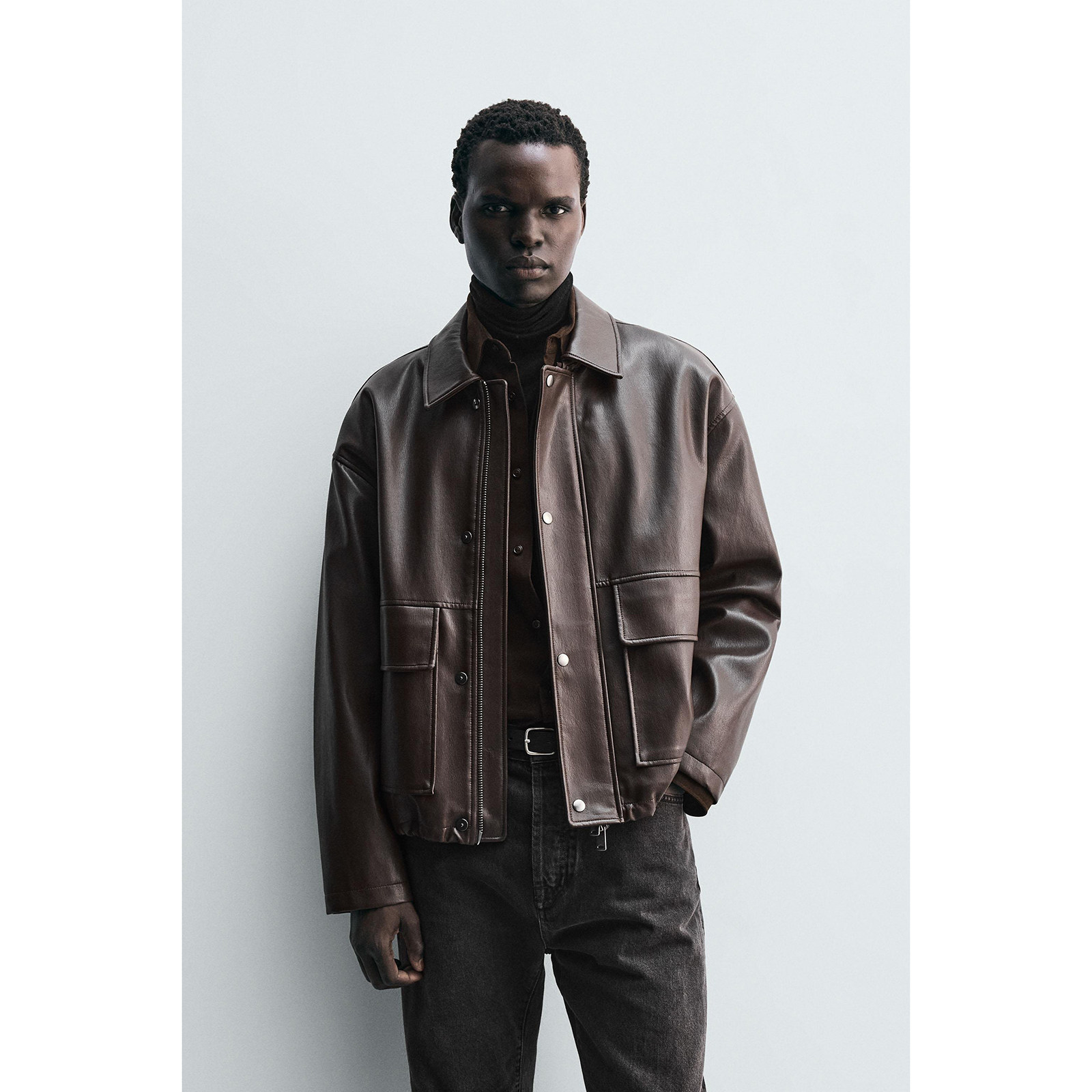 ZA 2025 秋季新品 男装 宽松口袋饰皮革效果夹克外套 3046314 716,男装,夹克,淘宝优惠券,粉丝福利购,淘宝优惠卷