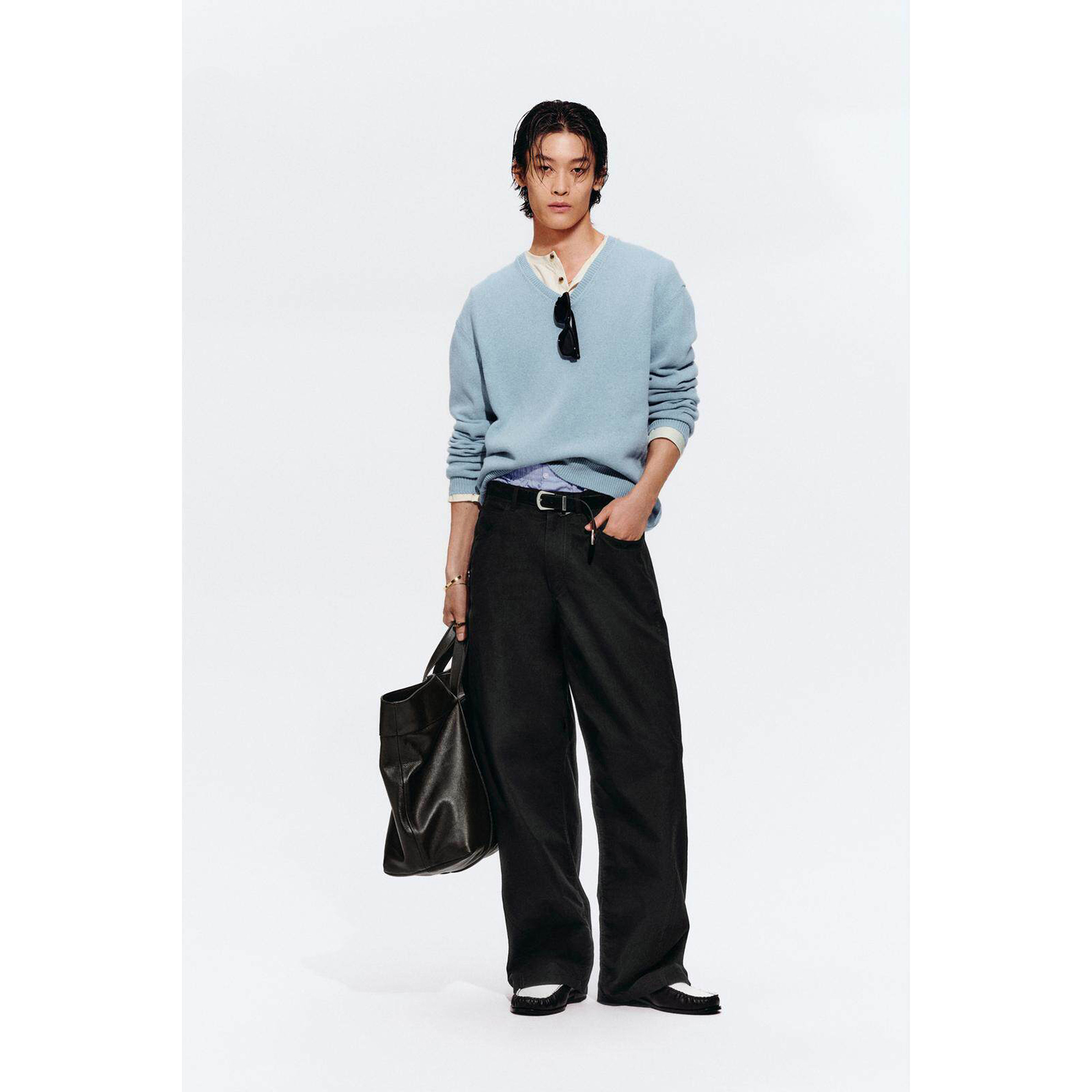 柜329！ZA 春夏新品 男装 宽松通勤廓形休闲弧形裤子 8574480 800