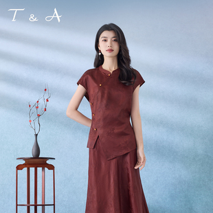 T&A天嘉爱华裳系列新中式立领斜襟红云纱上衣