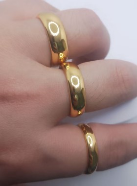 百福越南沙金光面戒指男女款结婚情侣对戒指环久不掉色黄色戒子