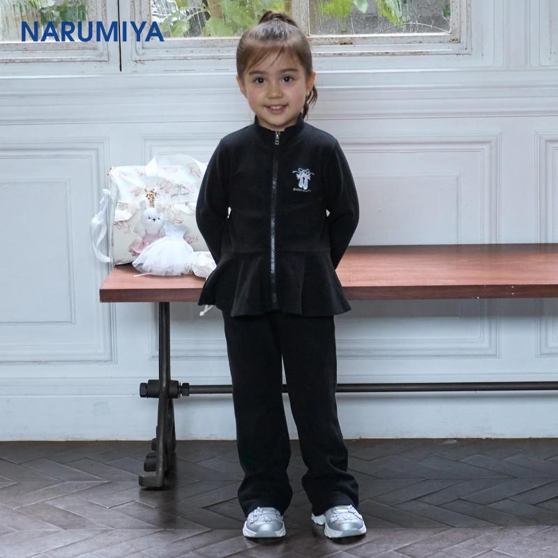 petit main 【芭蕾】荷叶边拉链开衫裤子套装