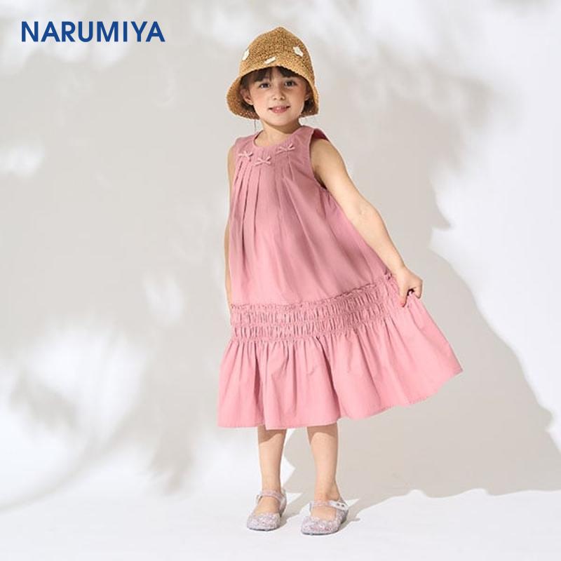 Lycee mine日本童装春夏款女童褶皱圆领卷边连衣裙【日本直邮】