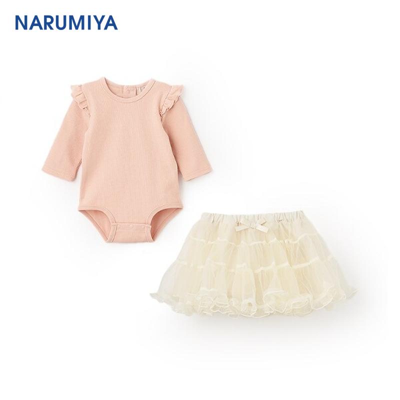 petit main日本童装春夏新生儿宝宝包屁衣薄纱短裙2件套装