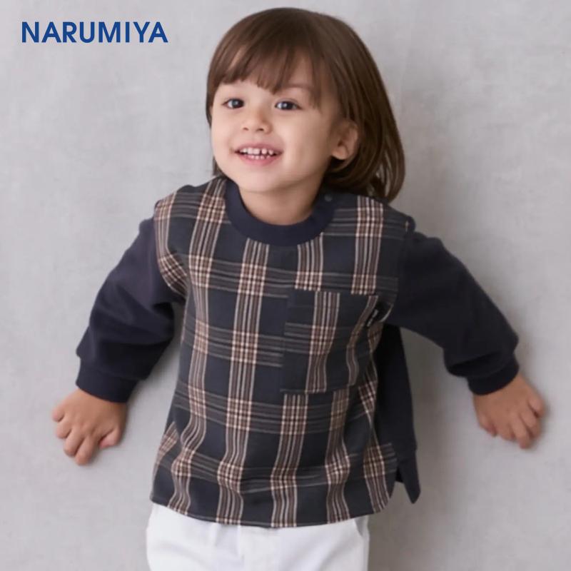 petit main 格子拼接长袖T恤【日本直邮】