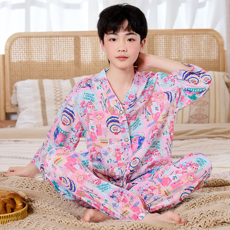 青少年夏季睡衣七分袖薄款绵绸女童女孩棉绸初中生空调家居服套装