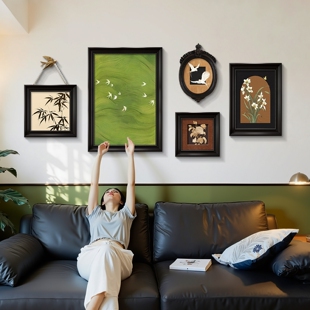 中古风挂画客厅沙发背景墙装饰画法式油画餐厅组合壁画宋式美学