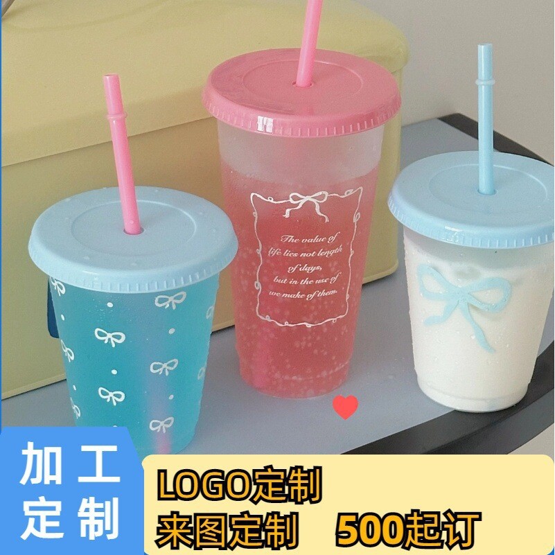 夏天来啦~可爱小众水杯便携塑料吸管杯喝水自制奶茶杯咖啡杯