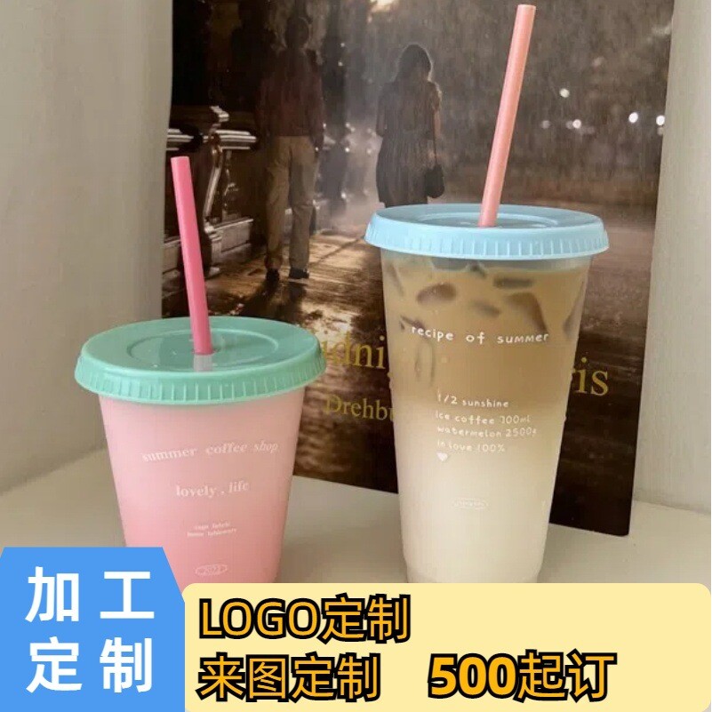 自制款ins风糖果色夏日咖啡杯塑料吸管杯大容量随手杯少女心水杯