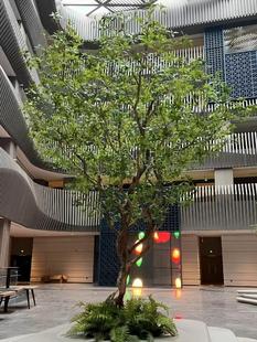 模拟马醉木大型室内窗景观彷生绿色植物装饰树假树挂钟简易景观套
