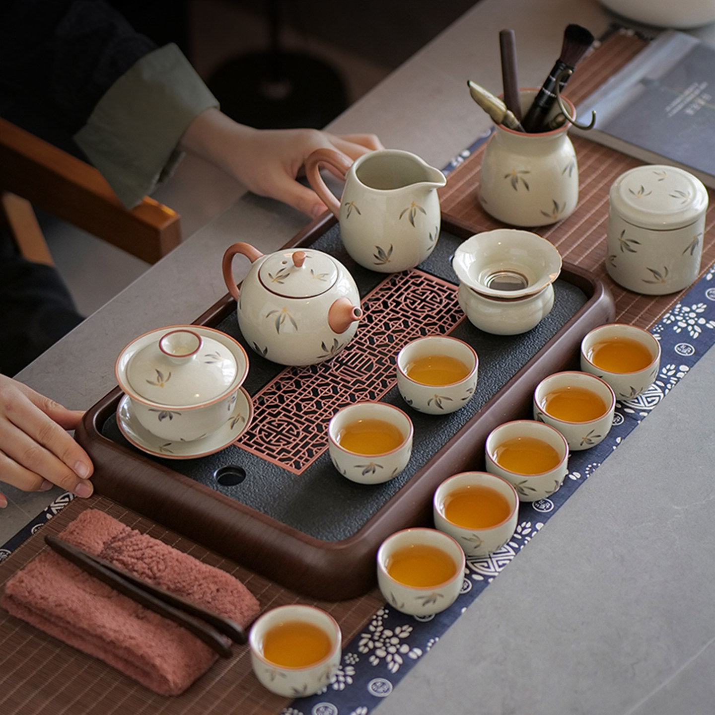 蝴蝶兰2026新款汝窑功夫茶具套装家用高档轻奢泡茶专用茶壶喝茶整