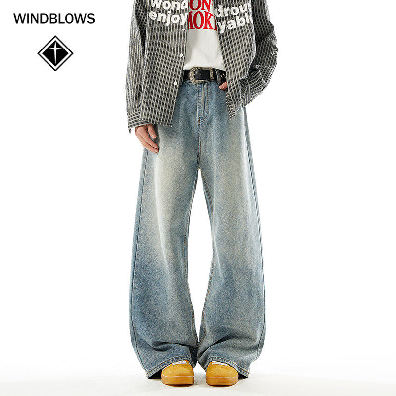 WIND BLOWS牛仔裤男复古水洗阔腿裤2026春装新款男宽松百搭长裤子,男装,牛仔裤,淘宝优惠券,粉丝福利购,淘宝优惠卷