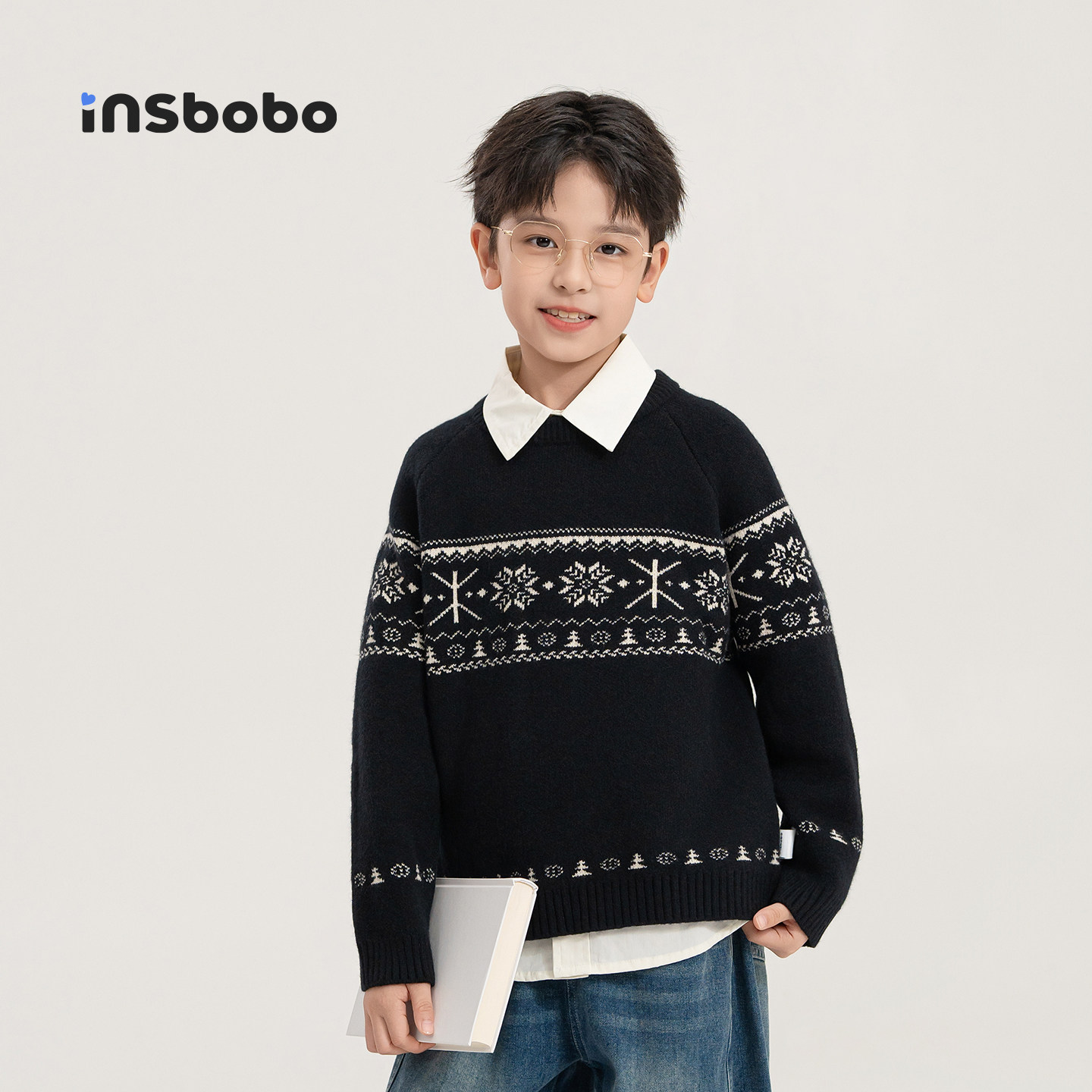 INSbobo男童毛衣儿童针织衫2026春秋季新款毛线衣男孩套头衫童装