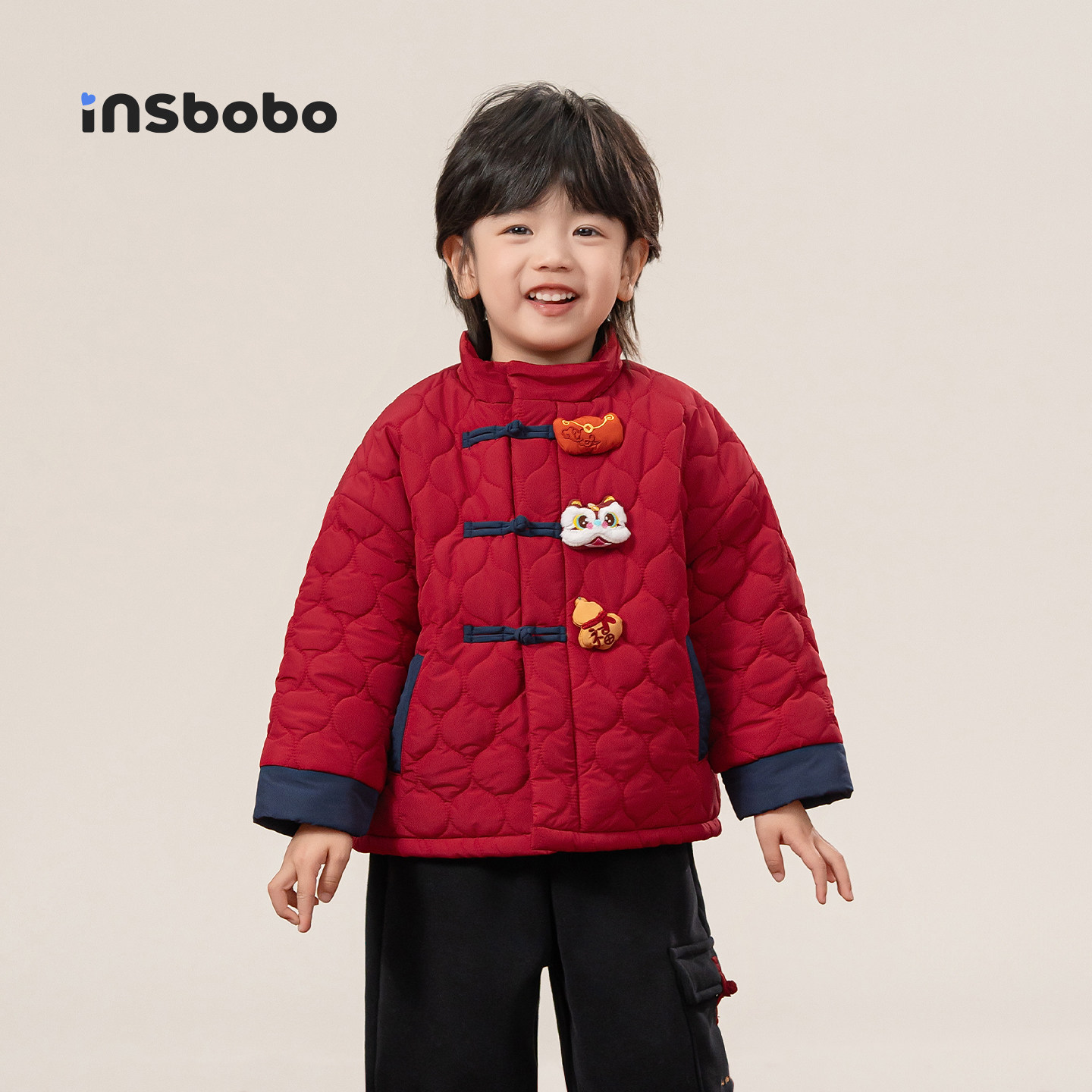 INSbobo儿童立体盘扣撞色棉服