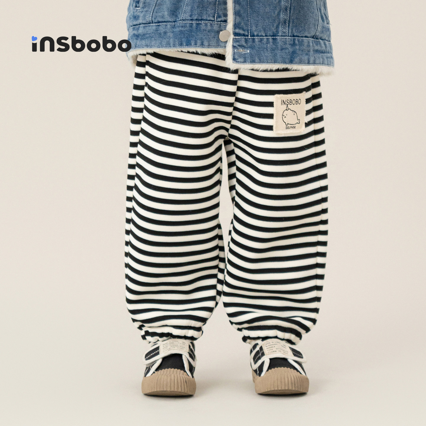 INSbobo儿童裤子休闲束脚条纹裤