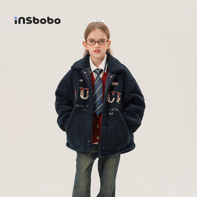 INSbobo儿童字母绣花毛毛外套