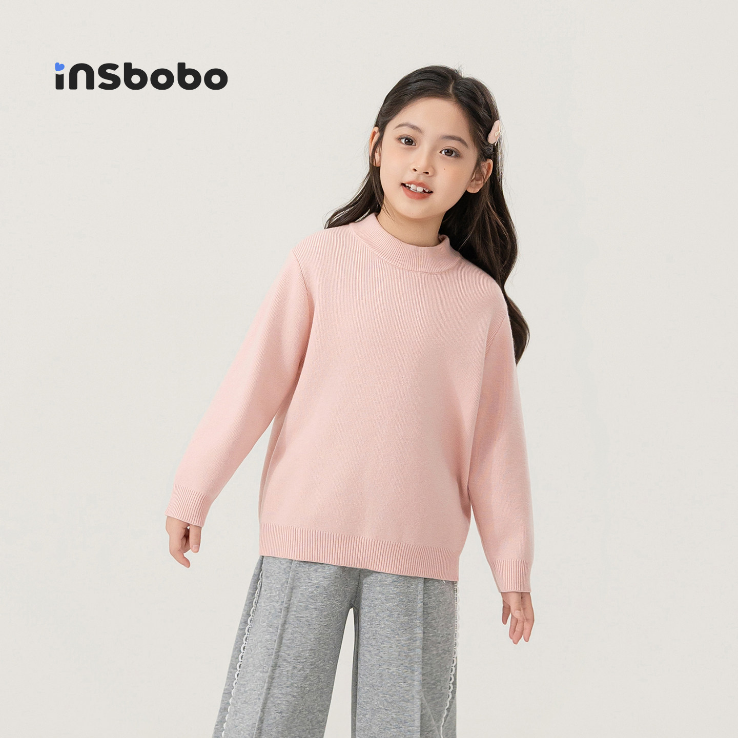 INSbobo儿童毛衣春秋新款男童针织衫纯色女童毛线衣男孩上衣童装