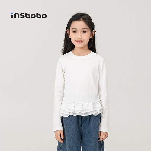 INSbobo儿童T恤纯色花边T恤