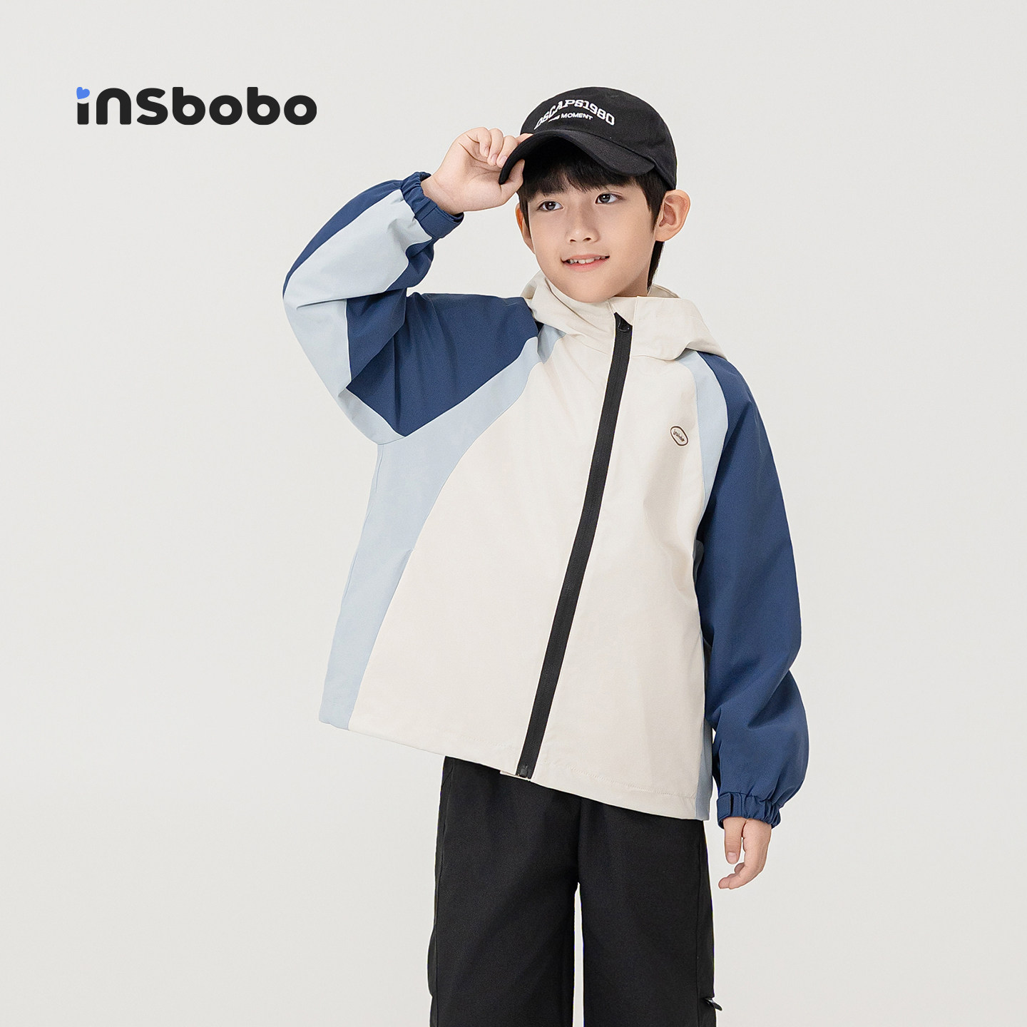 INSbobo童装男童外套帅气男孩连帽上衣春季新款儿童夹克流行衣服