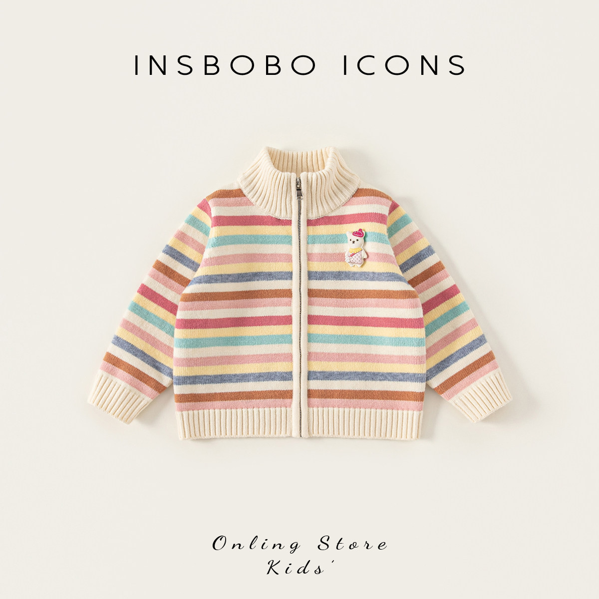 INSbobo童装女童毛衣开衫外套儿童针织衫新款冬装女孩条纹毛线衣,童装/婴儿装/亲子装,毛衣/针织衫,淘宝优惠券,粉丝福利购,淘宝优惠卷