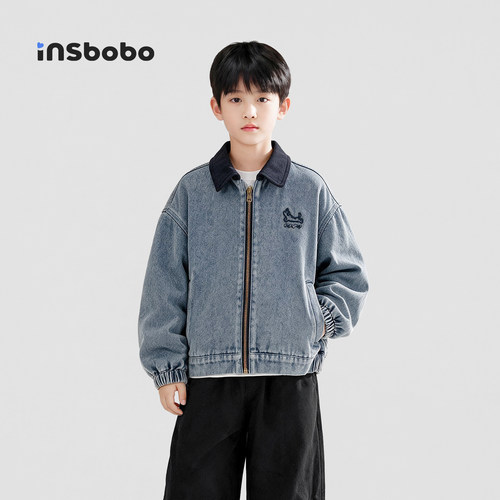 INSbobo儿童外套刺绣软牛仔外套